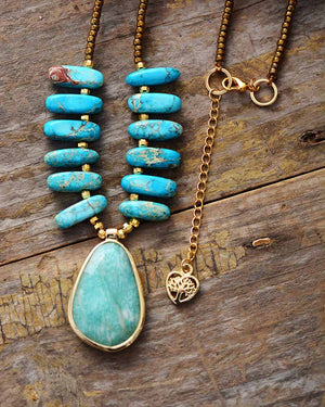 Khalee Samo Unique Natural Stones Amazonite Pendant Necklace Women Exquisite Jaspers Charm Beaded Choker Necklace OL Jewelry Gifts Wholesale